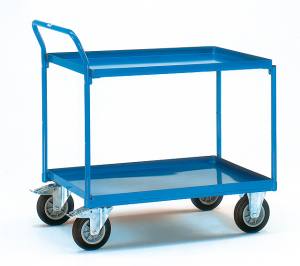 Table top cart with 2 steel plate trays, high push bar 1000 x 700
