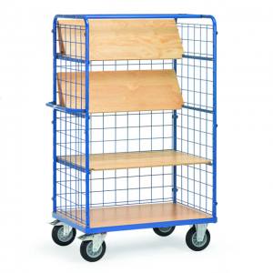 Etagenwagen 500 kg, 3 faltbare Etagenböden, 3 Drahtgitterwände, 1200 x 800 mm