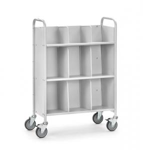 Office trolley 150 kg, platform size 770x320 mm, inclined shelves, separating plates
